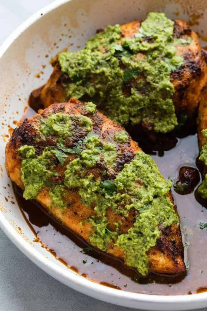 Peruvian Green Sauce drizzled over grilled chicken