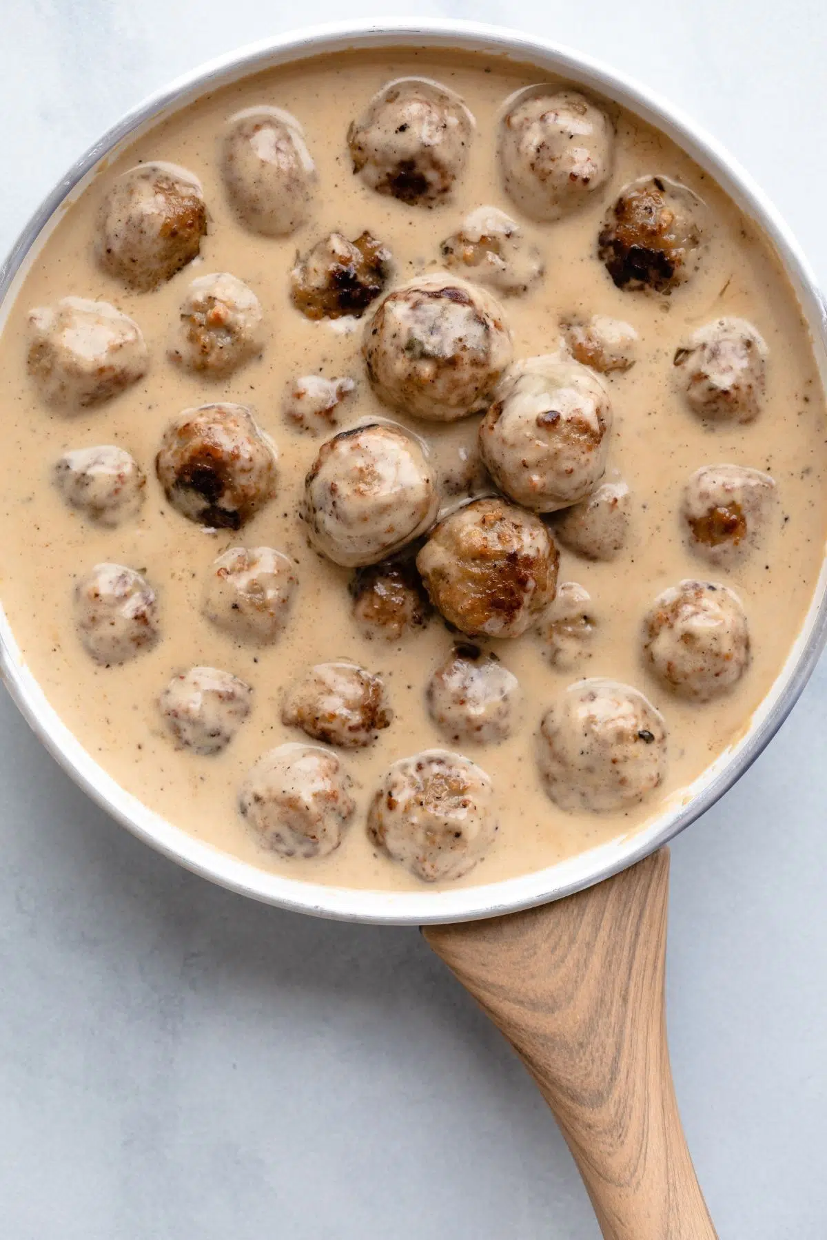 Swedish Meatball Sauce with Meatballs Overhead