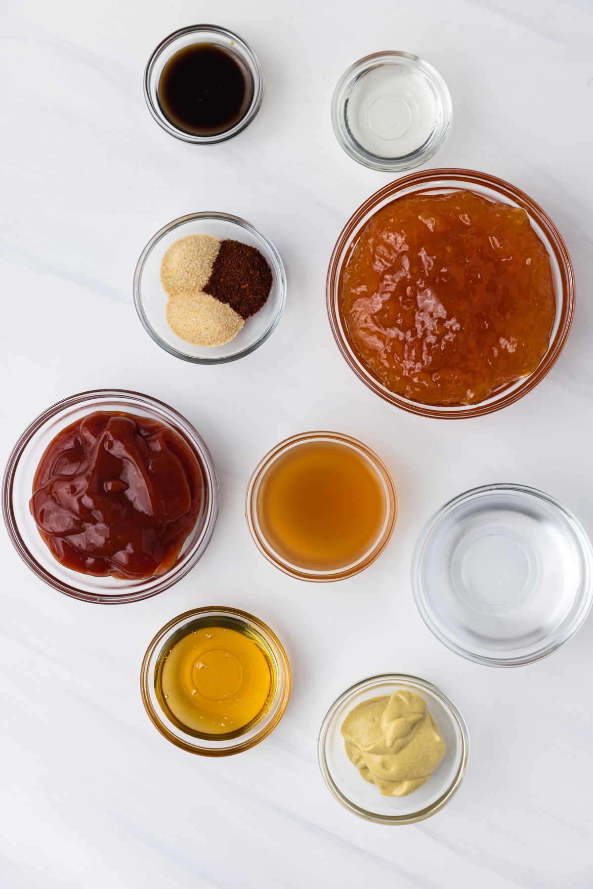 Ingredients in small glass bowls.