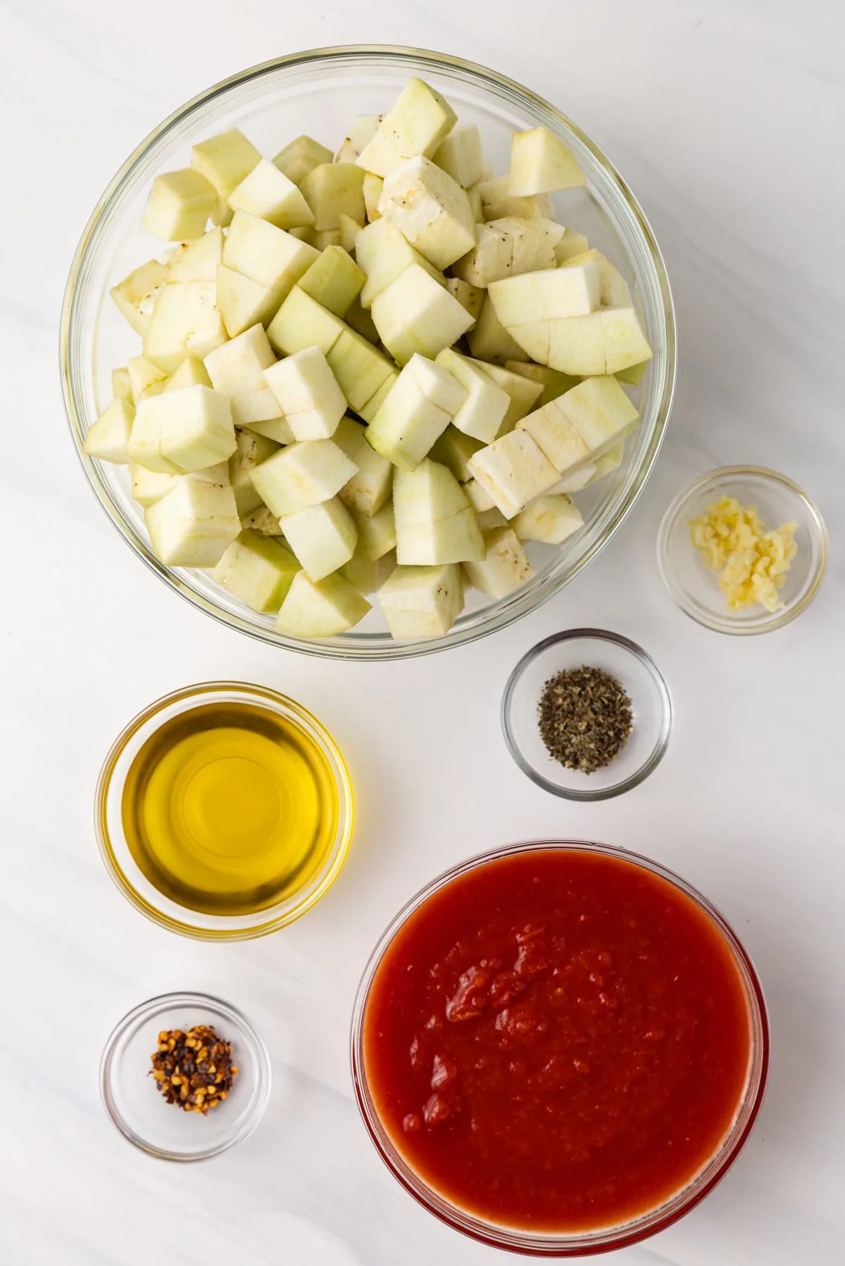 Ingredients for eggplant tomato sauce.