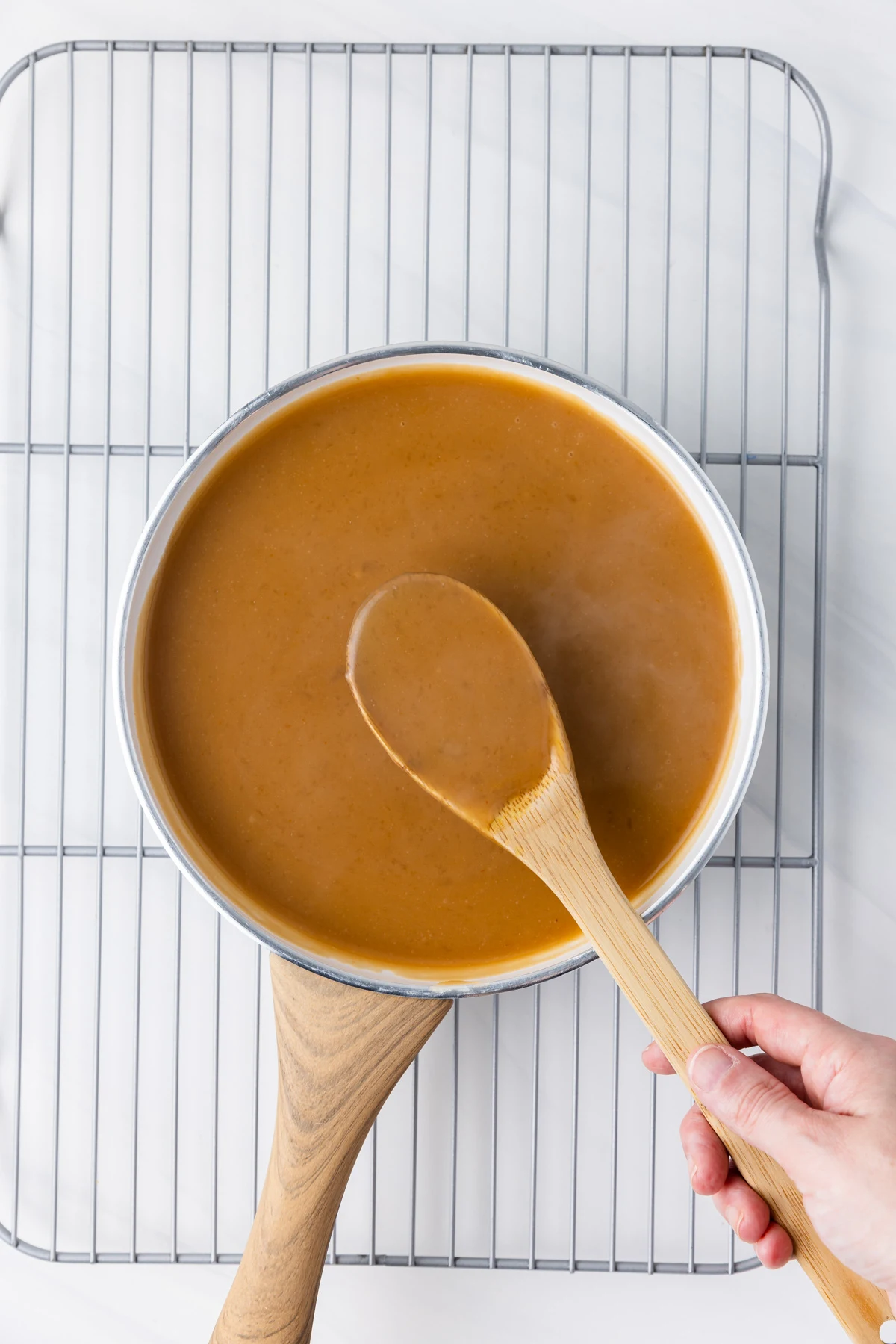 Hawaiian style brown gravy in a pan.