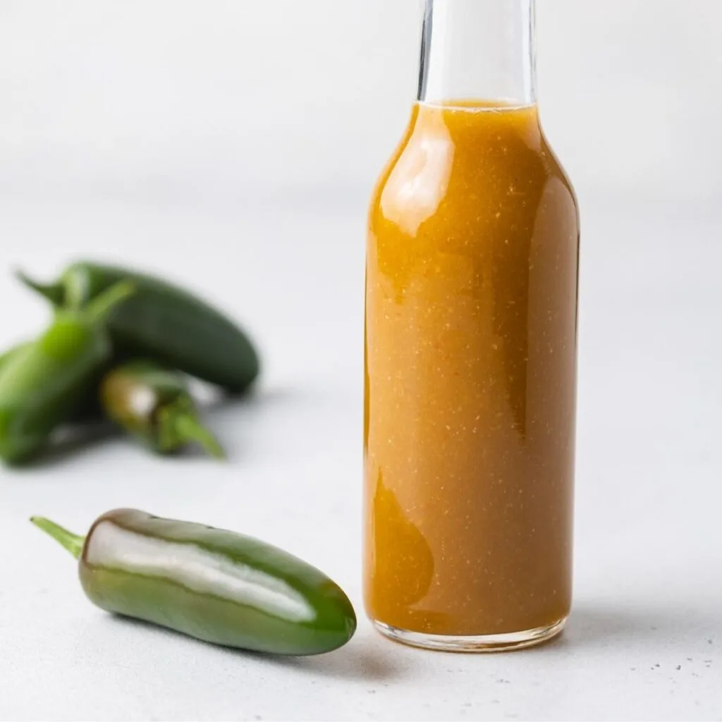 A bottle of jalapeno hot sauce
