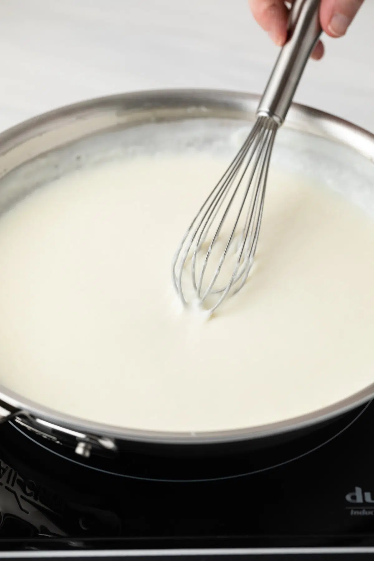 White gravy in pan.