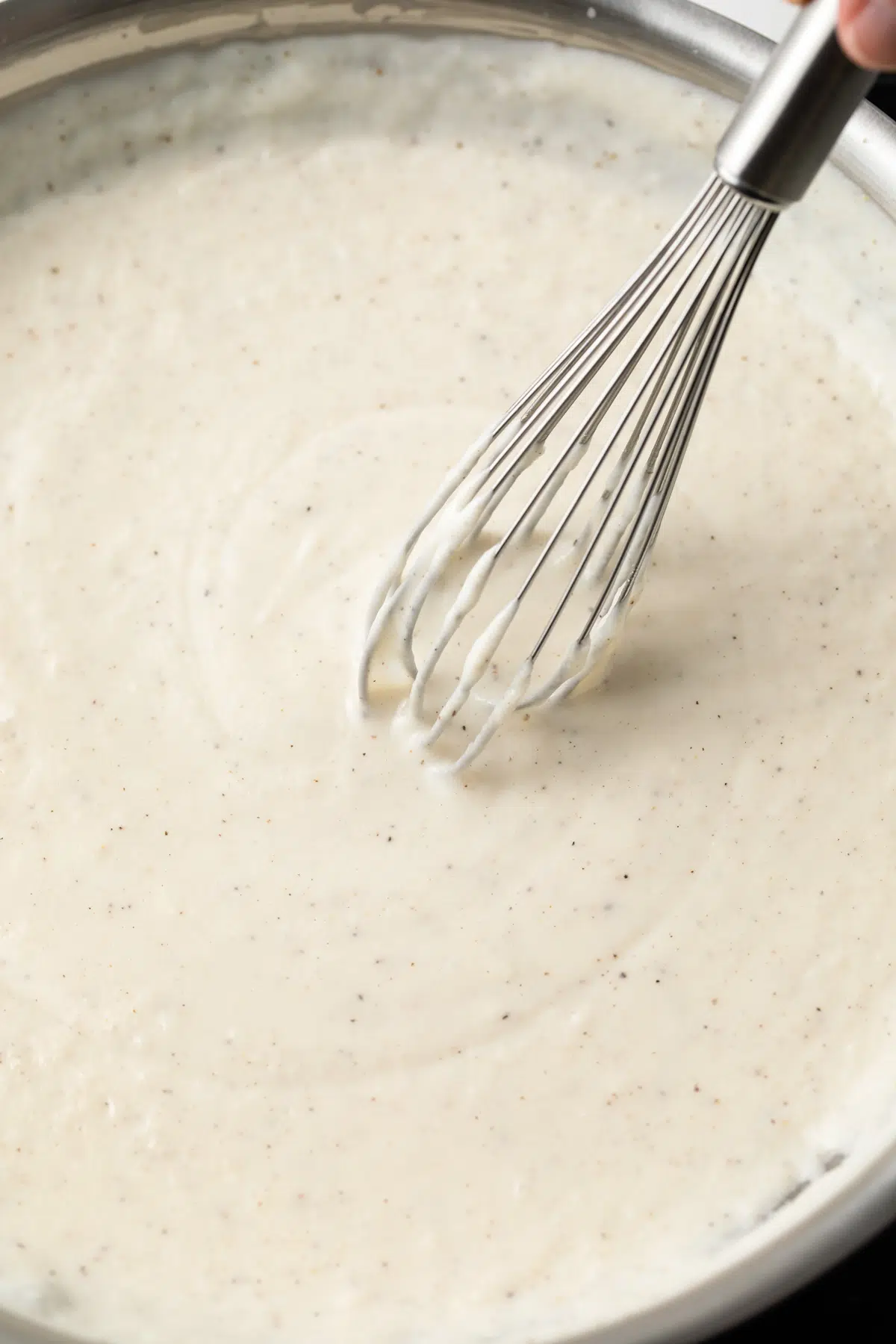 Pepper gravy in pan.