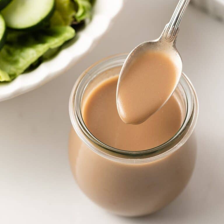 Balsamic dressing on a spoon.