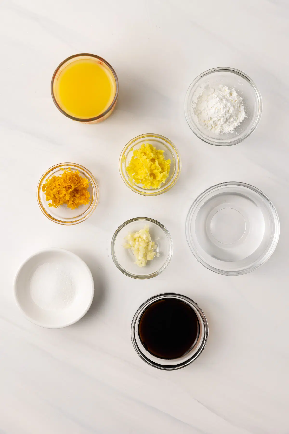 Ingredients for orange ginger sauce.