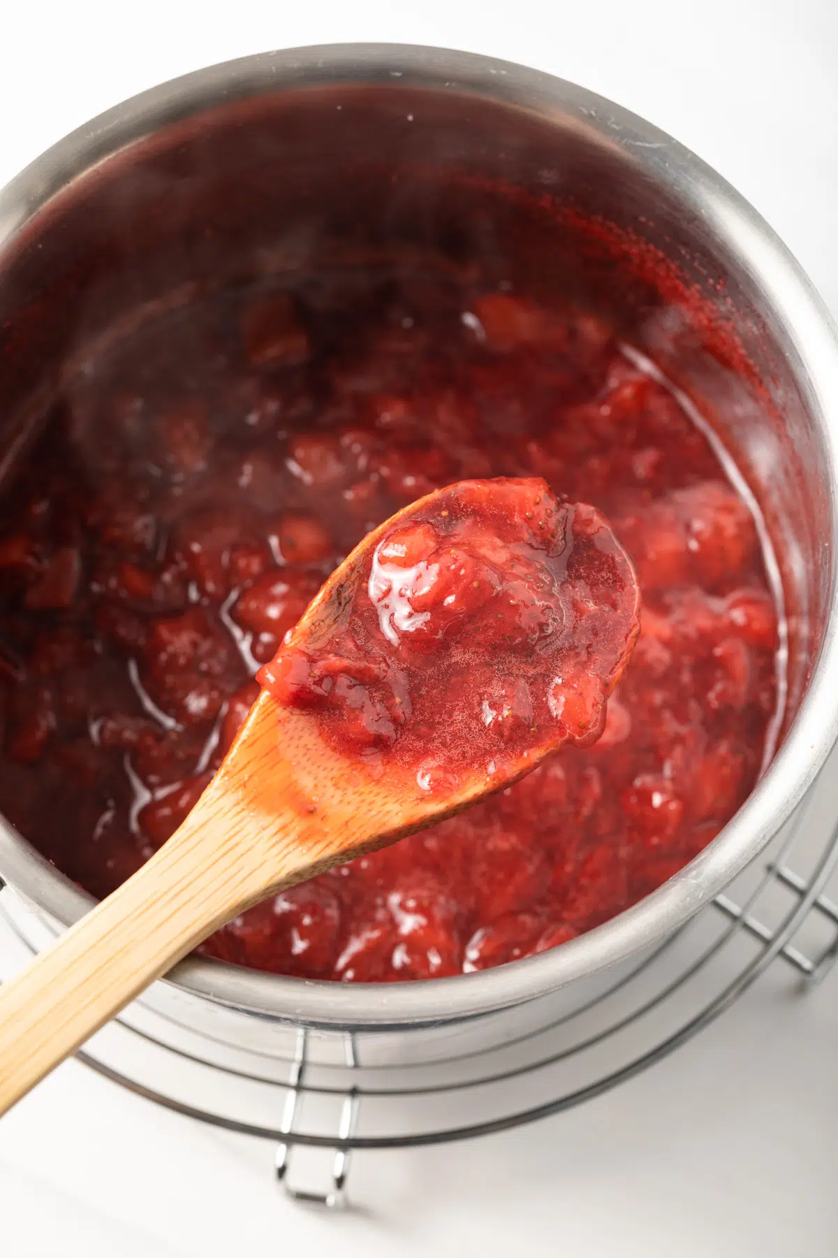 Strawberry sauce in a pot.