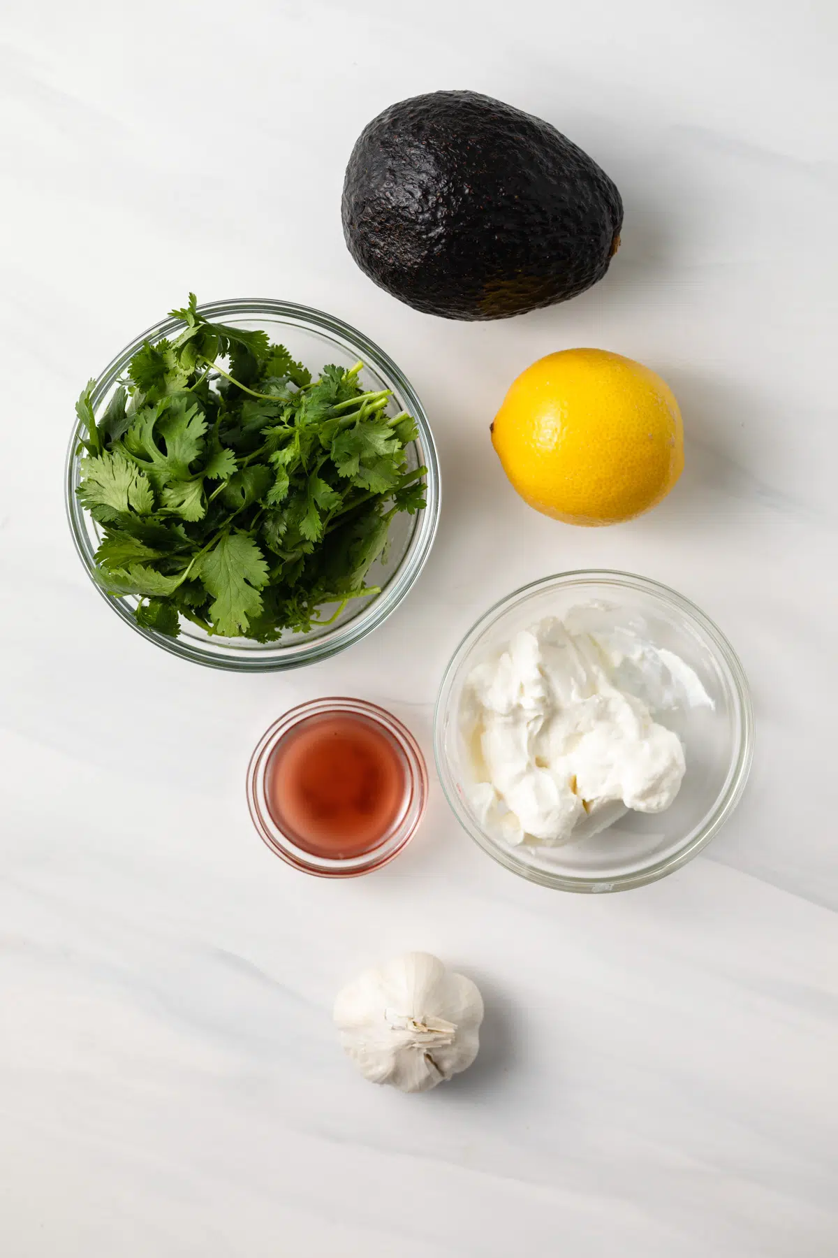 Ingredients for avocado cilantro dressing.