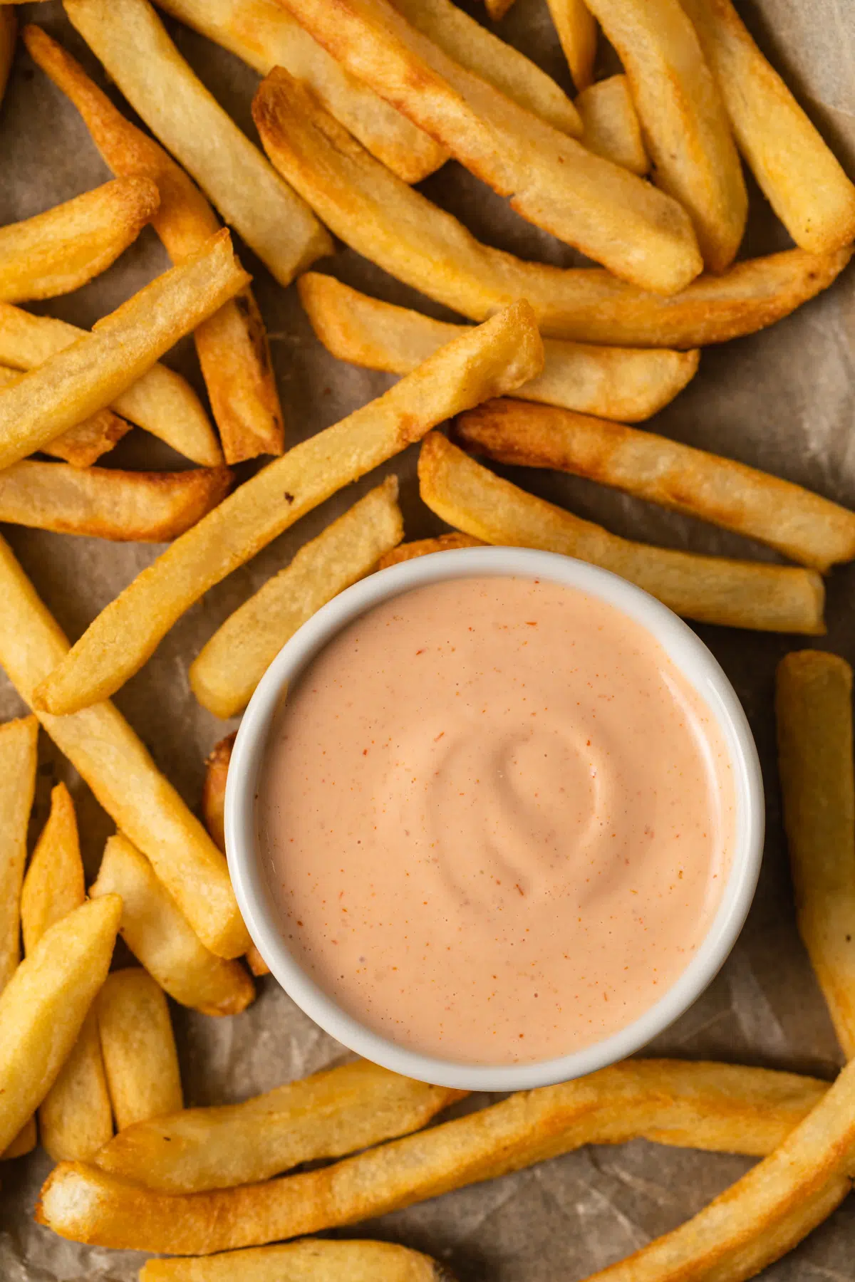 Overhead of comeback sauce in a bowl.