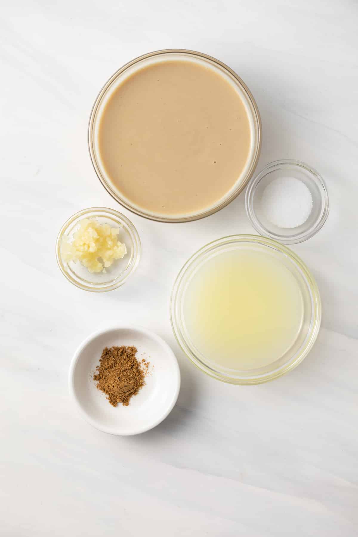 Ingredients for creamy tahini sauce