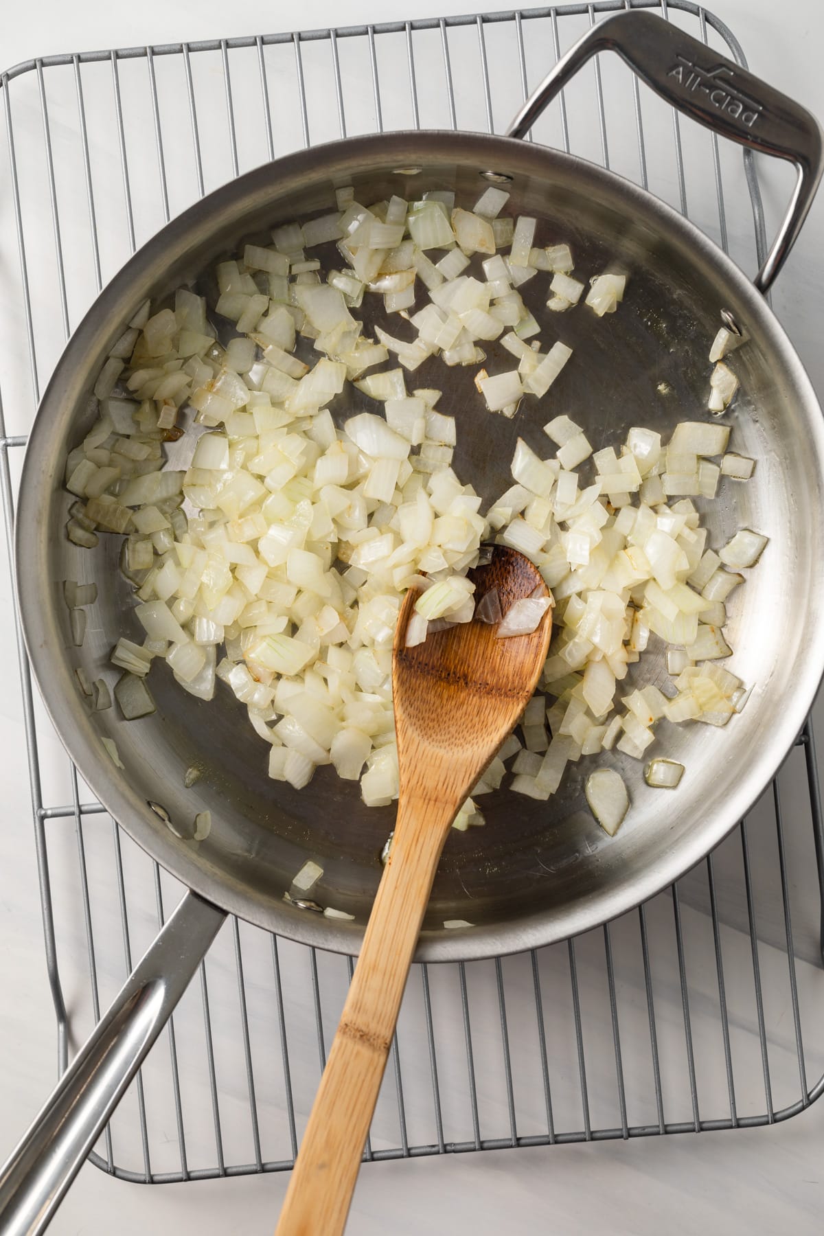 Sauteed onions in skillet.