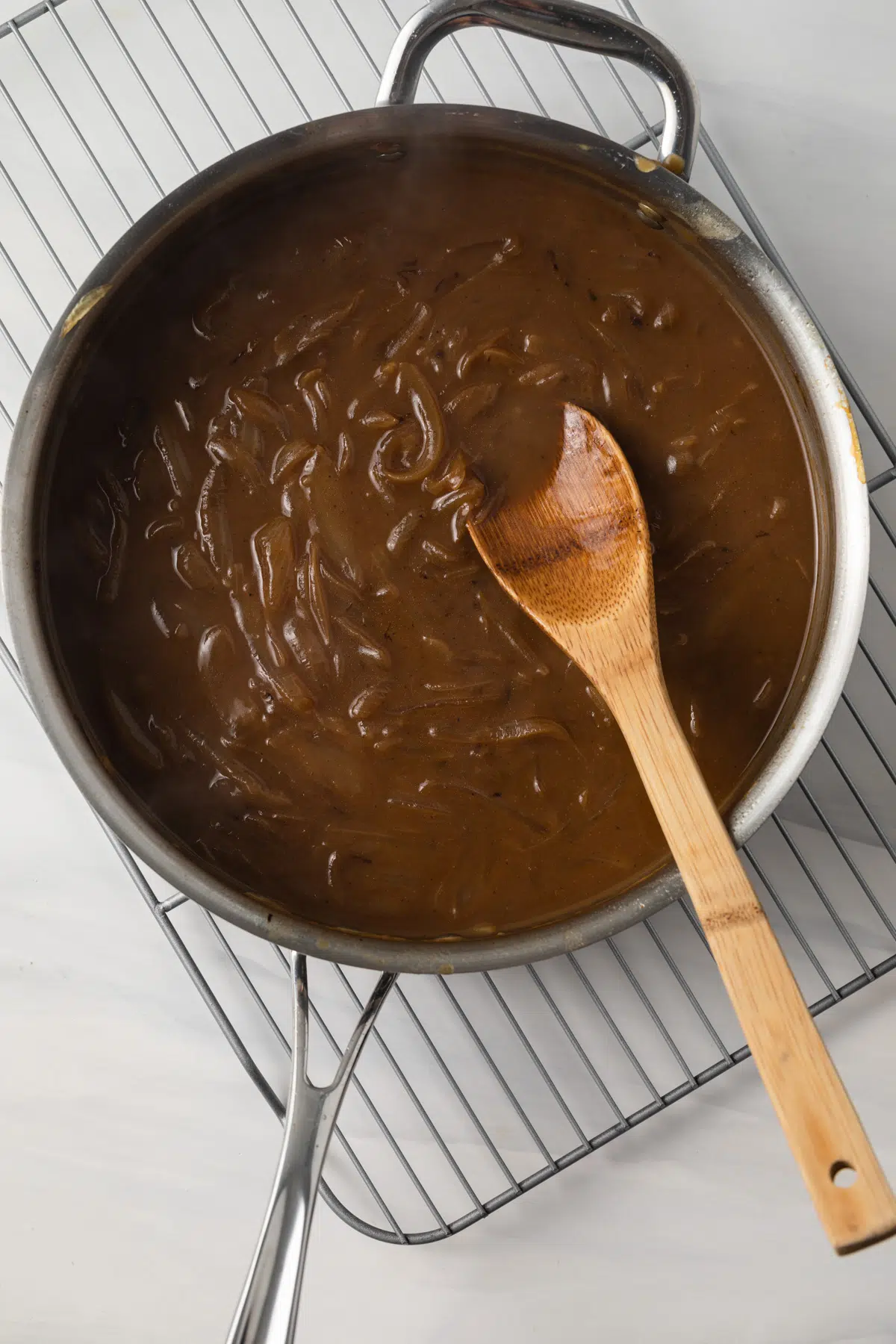 Onion gravy in large sauté pan.