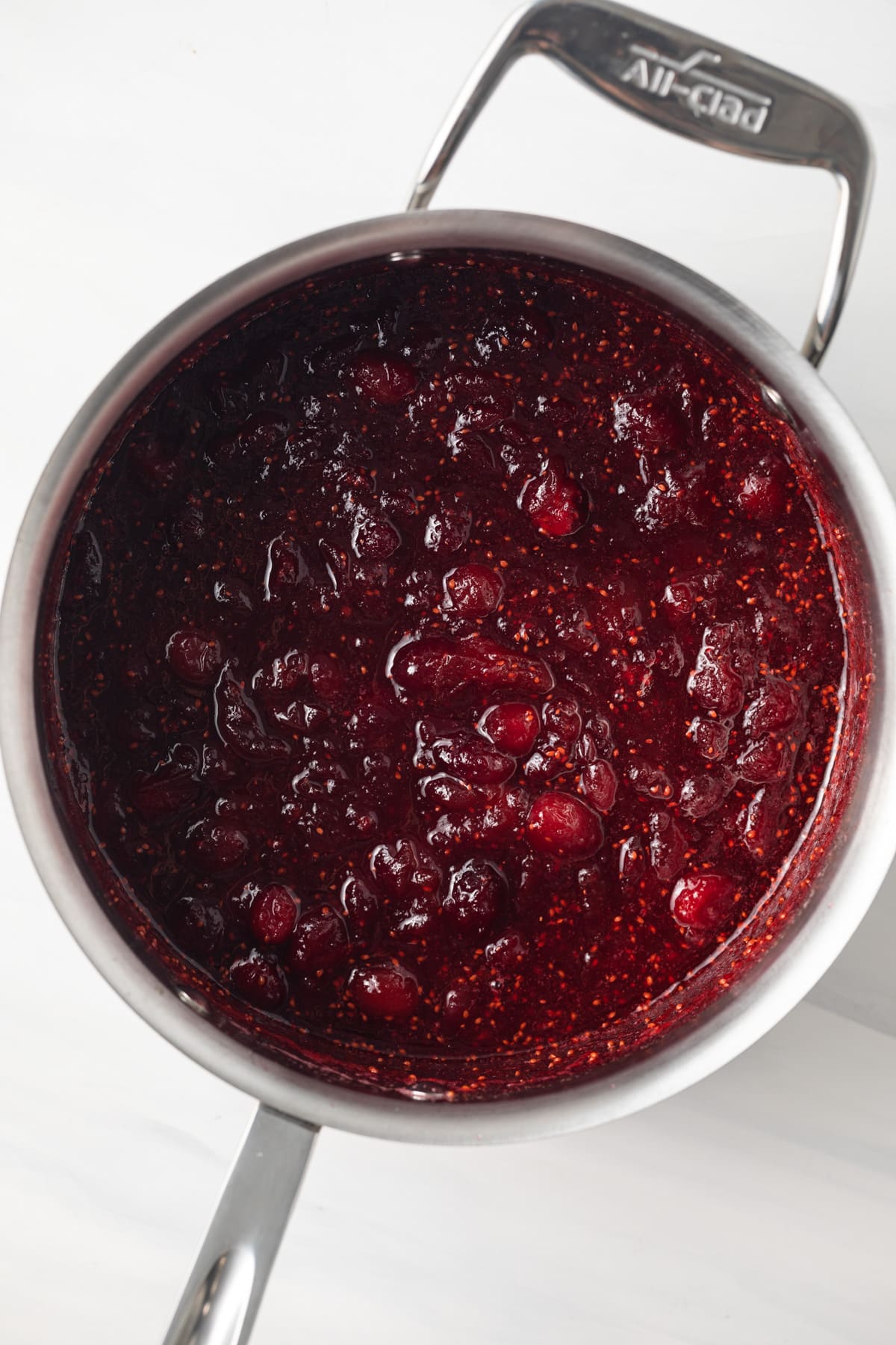 Cranberry sauce in a saucepan.