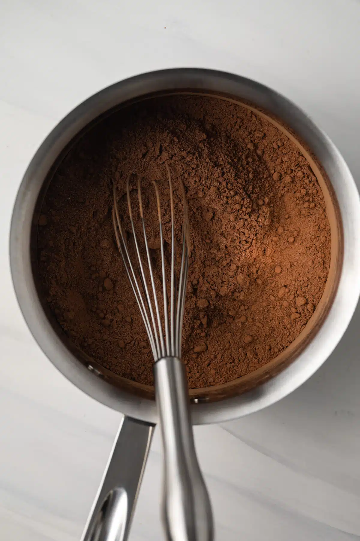 Cocoa powder in saucepan.