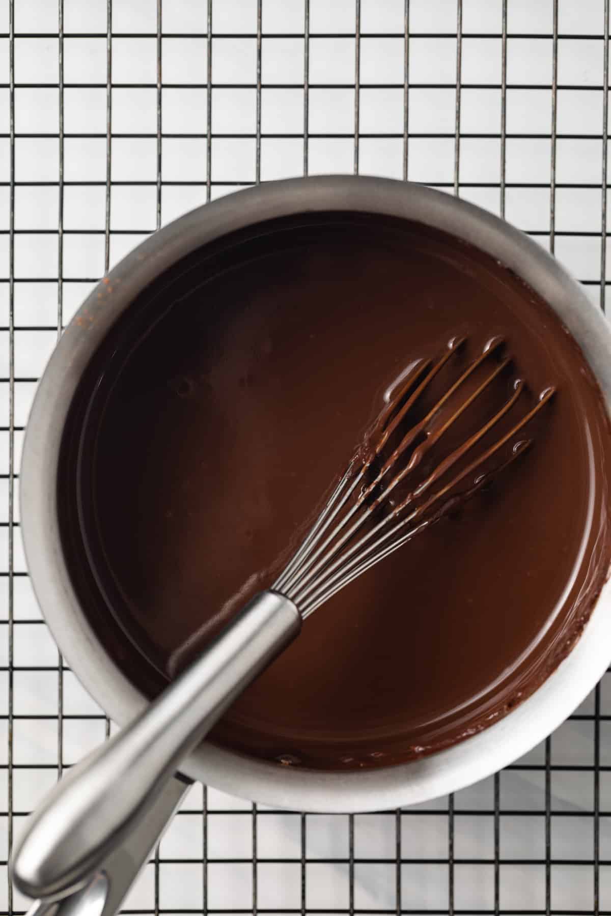 Chocolate sauce in saucepan.