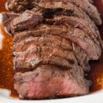 Close up of London Broil with marinade.
