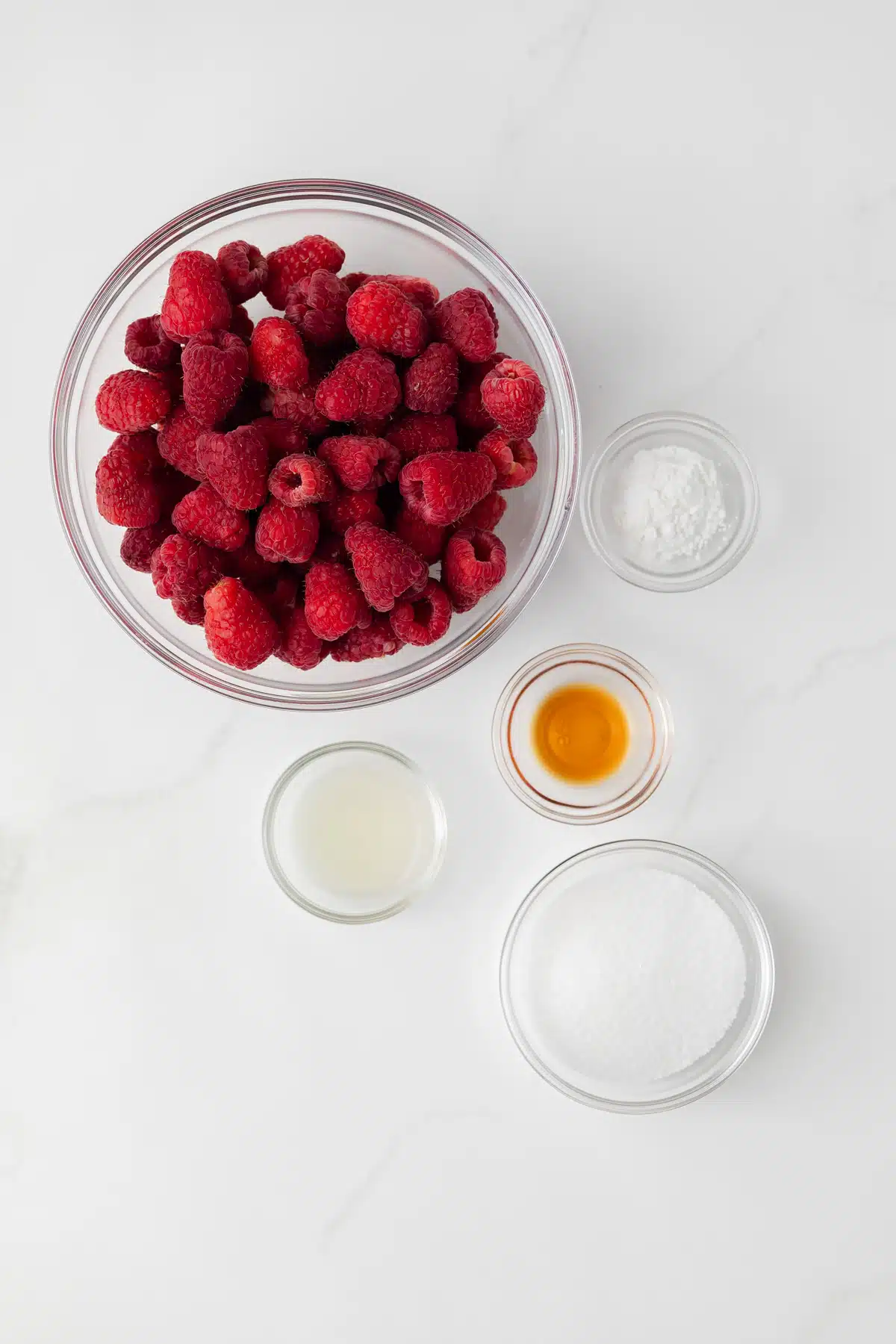 Ingredients for raspberry sauce.