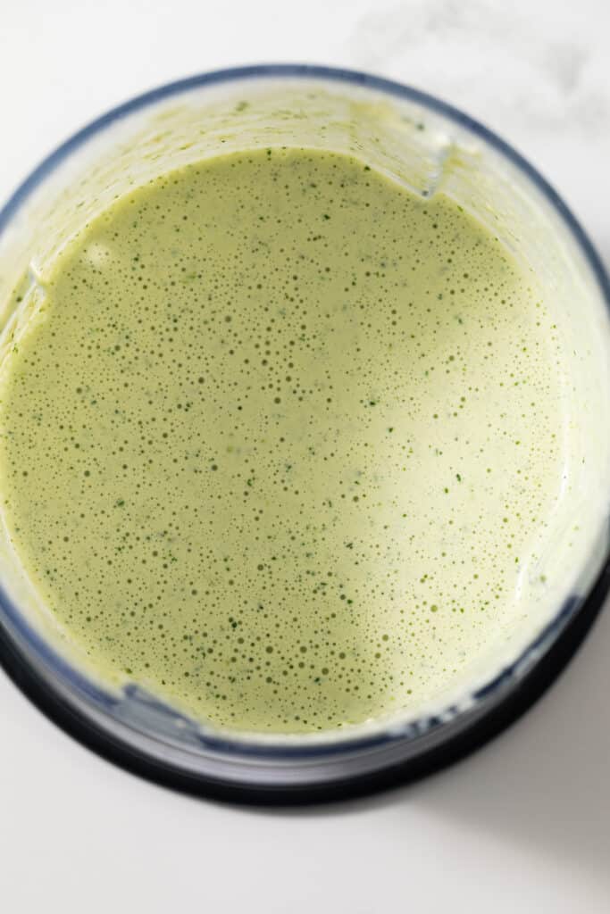 Creamy jalapeno sauce in a food processor.