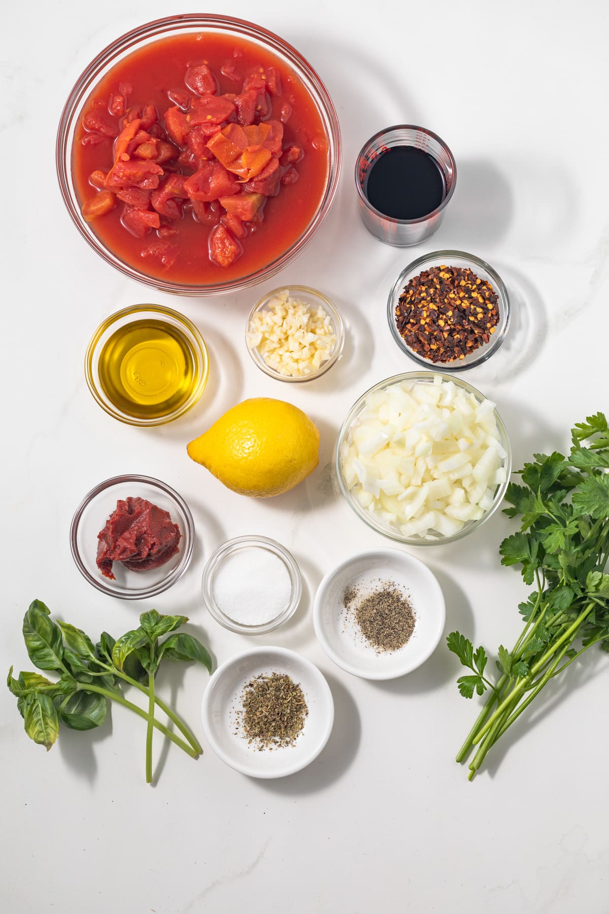 Ingredients for arrabbiata sauce.