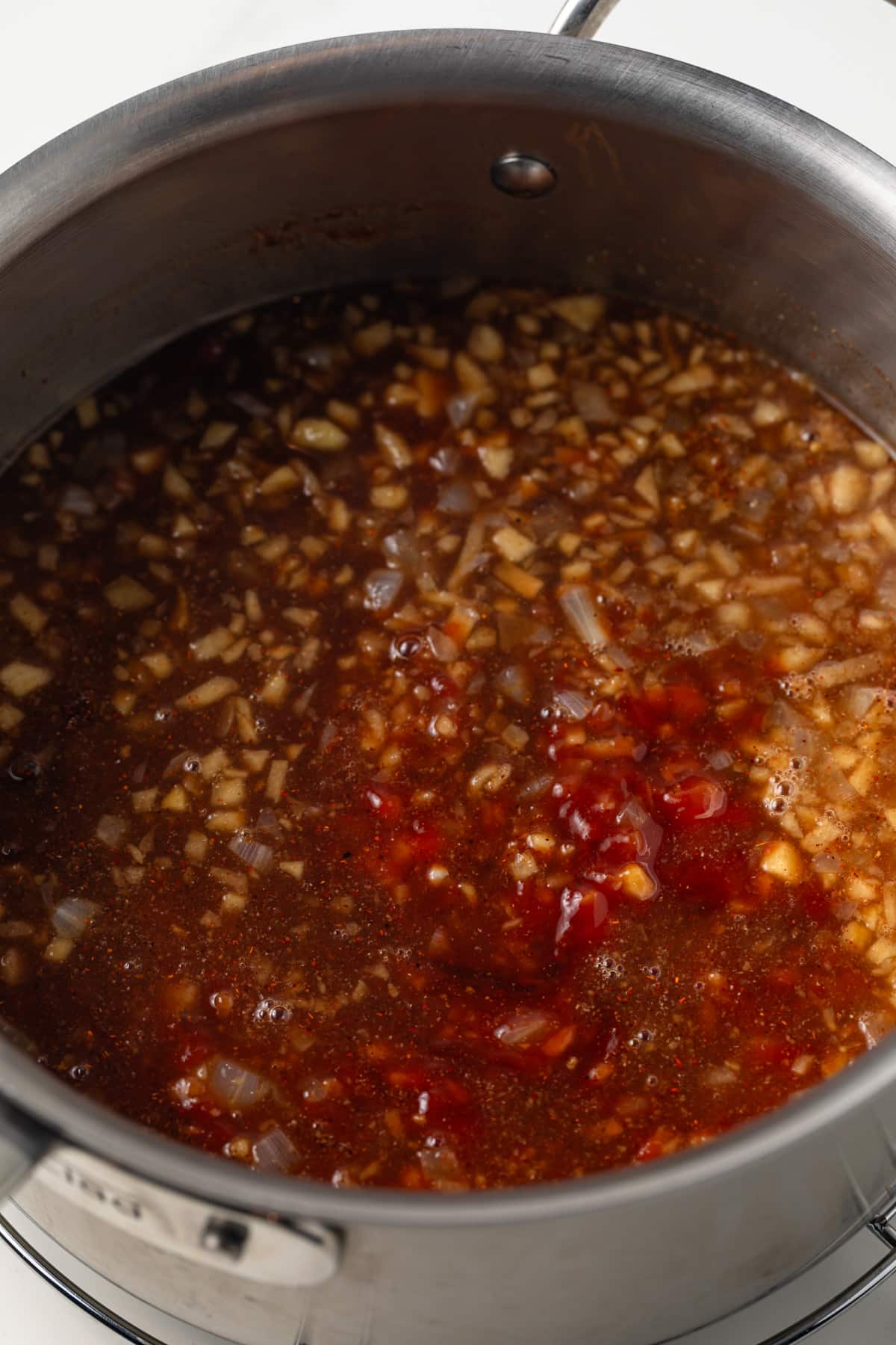 All ingredients for bbq sauce in a pot.