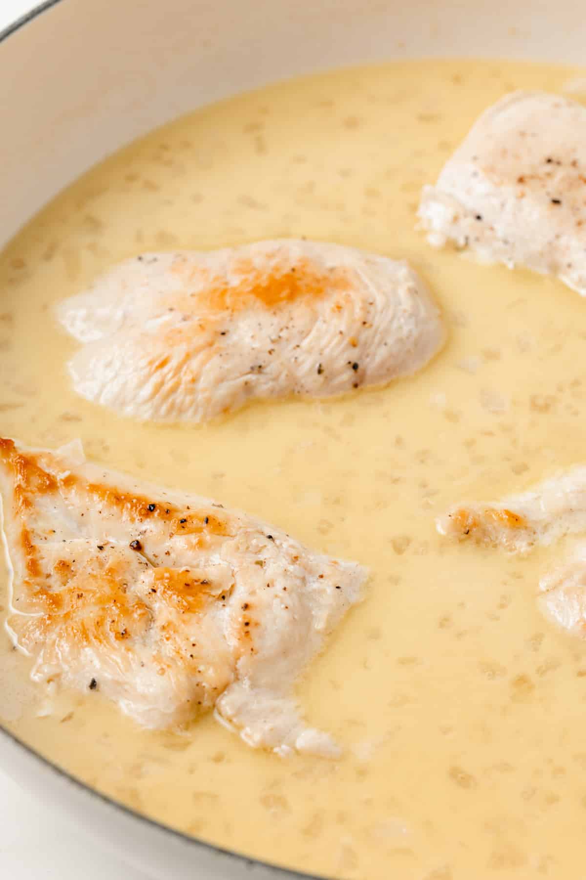 Chicken breasts in chardonnay sauce.