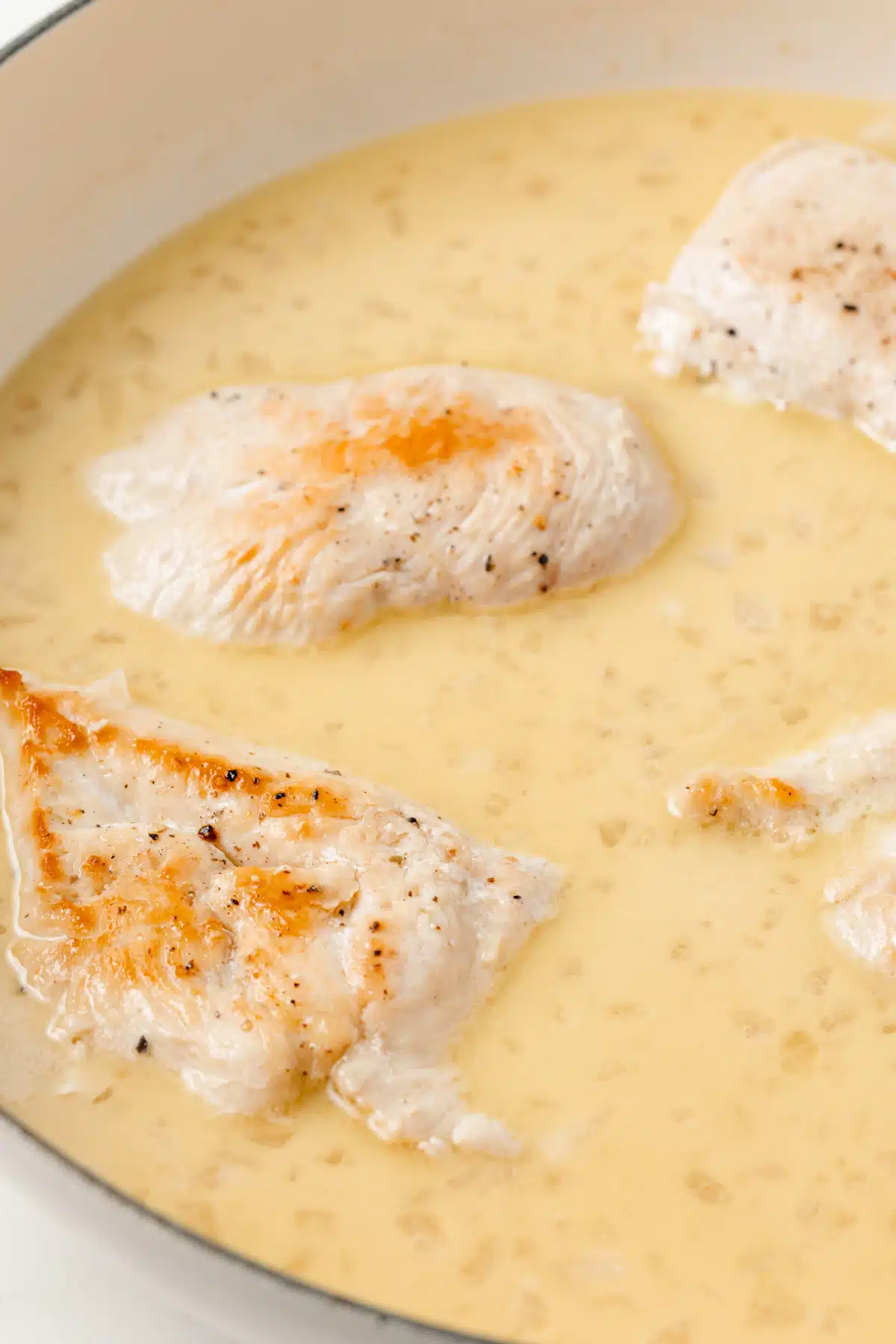 Chicken breasts in chardonnay sauce.