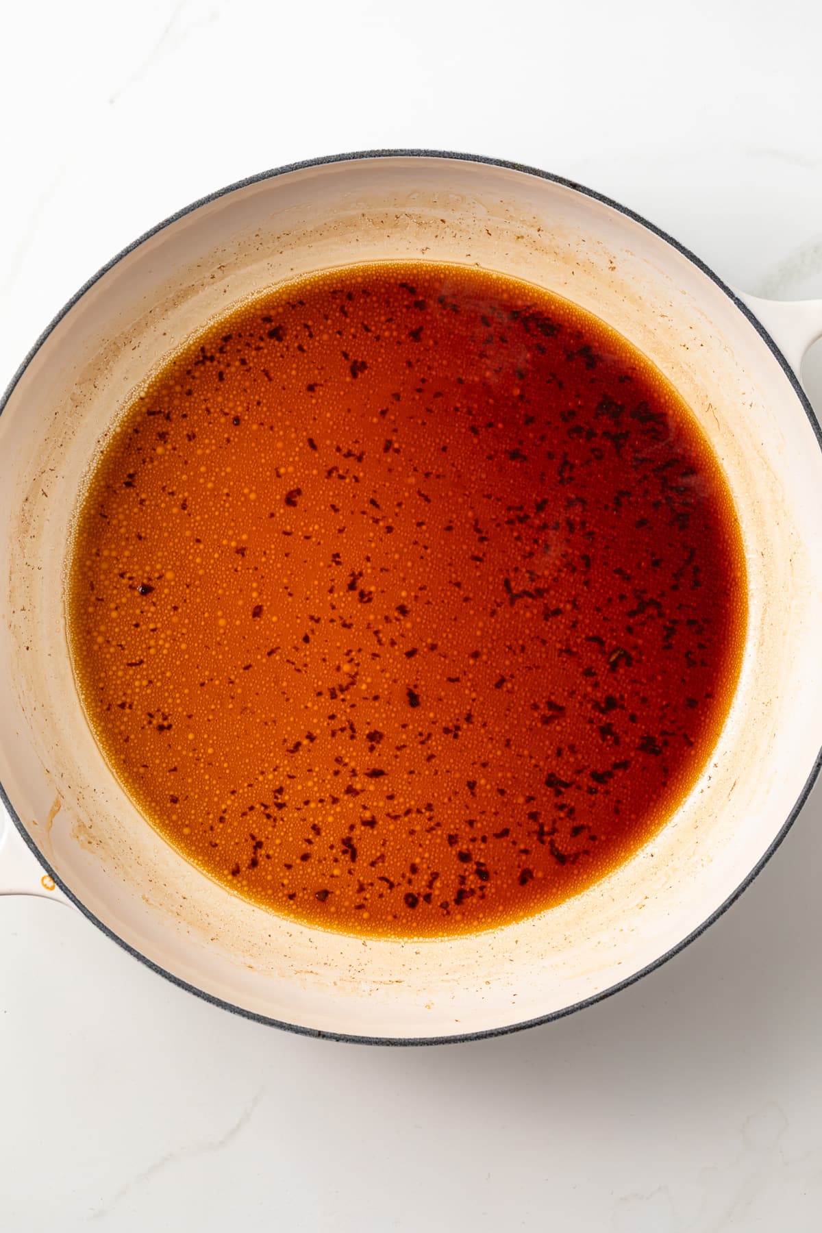 Red eye gravy in skillet.