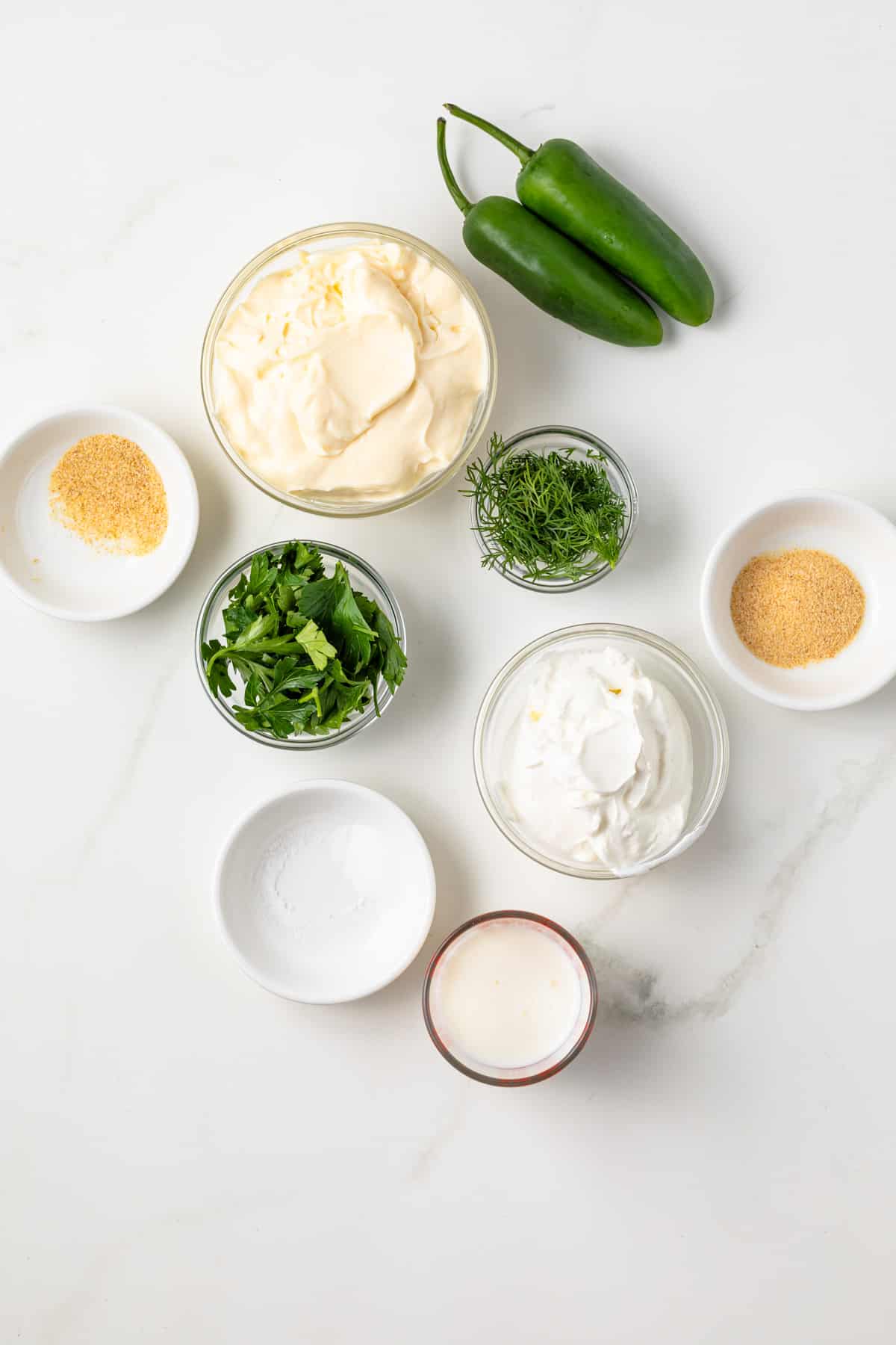 Ingredients for jalapeno ranch dressing.
