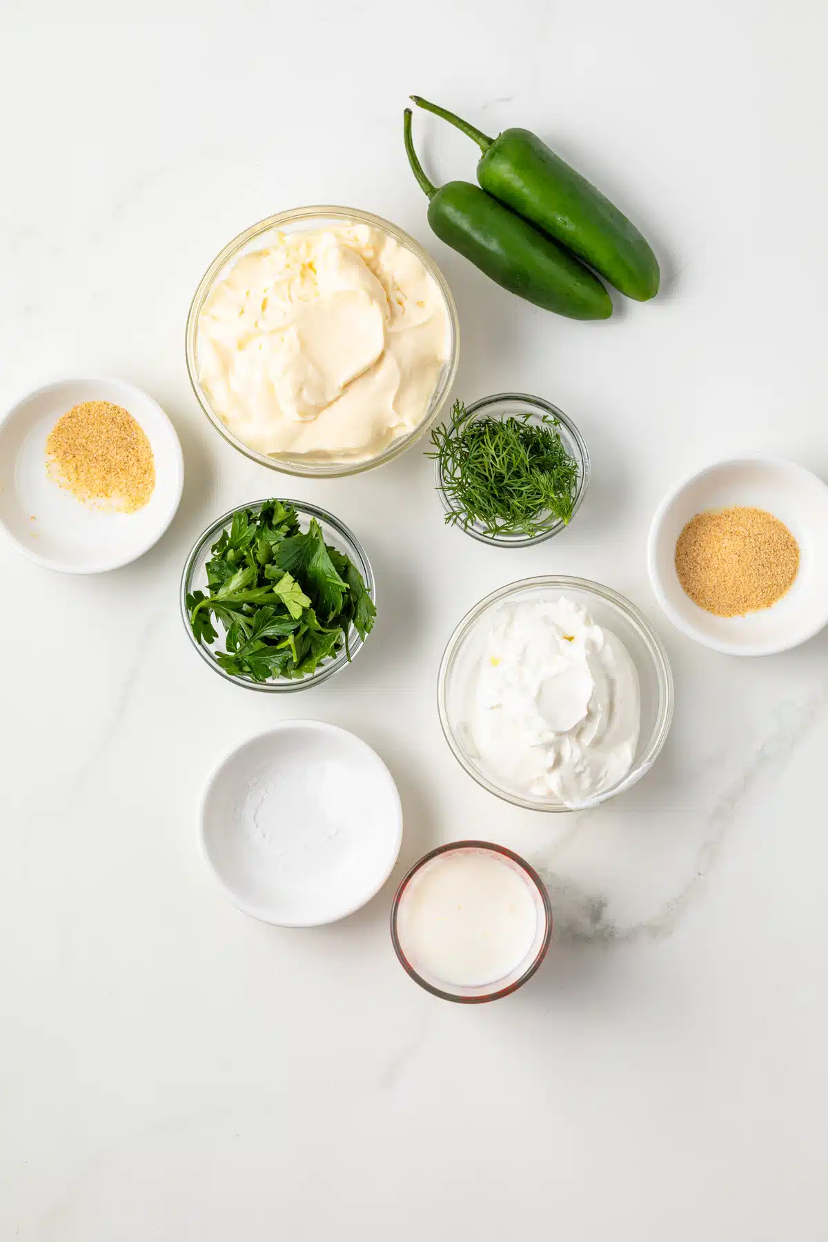 Ingredients for jalapeno ranch dressing.