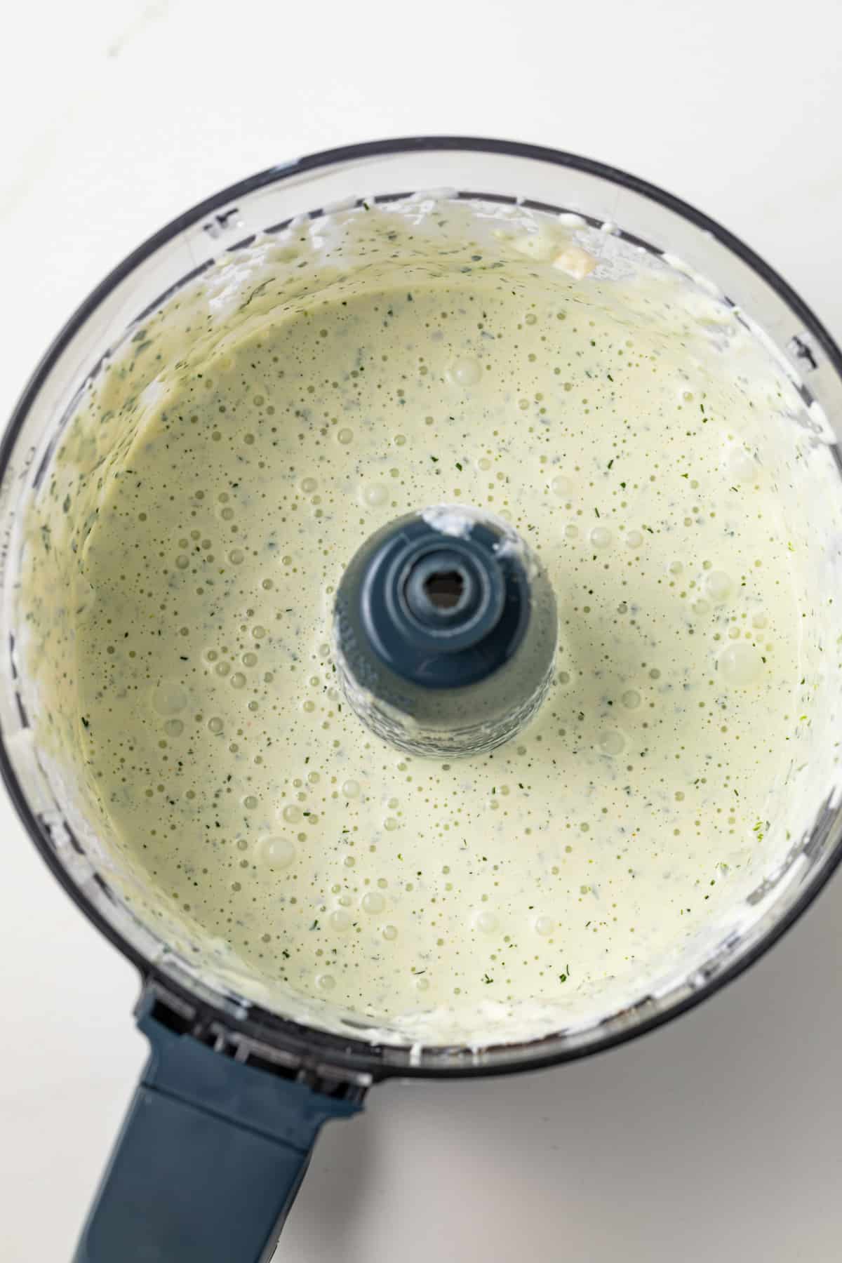 Dressing in a food processor.