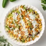 Salad with jalapeno ranch dressing in a bowl.