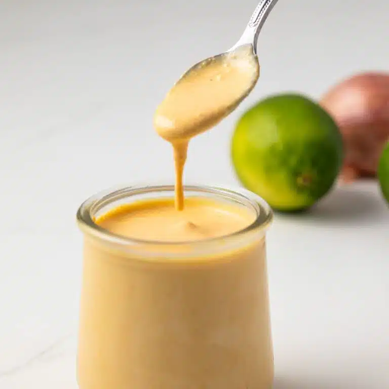 Aji Amarillo Sauce dripping off a spoon.