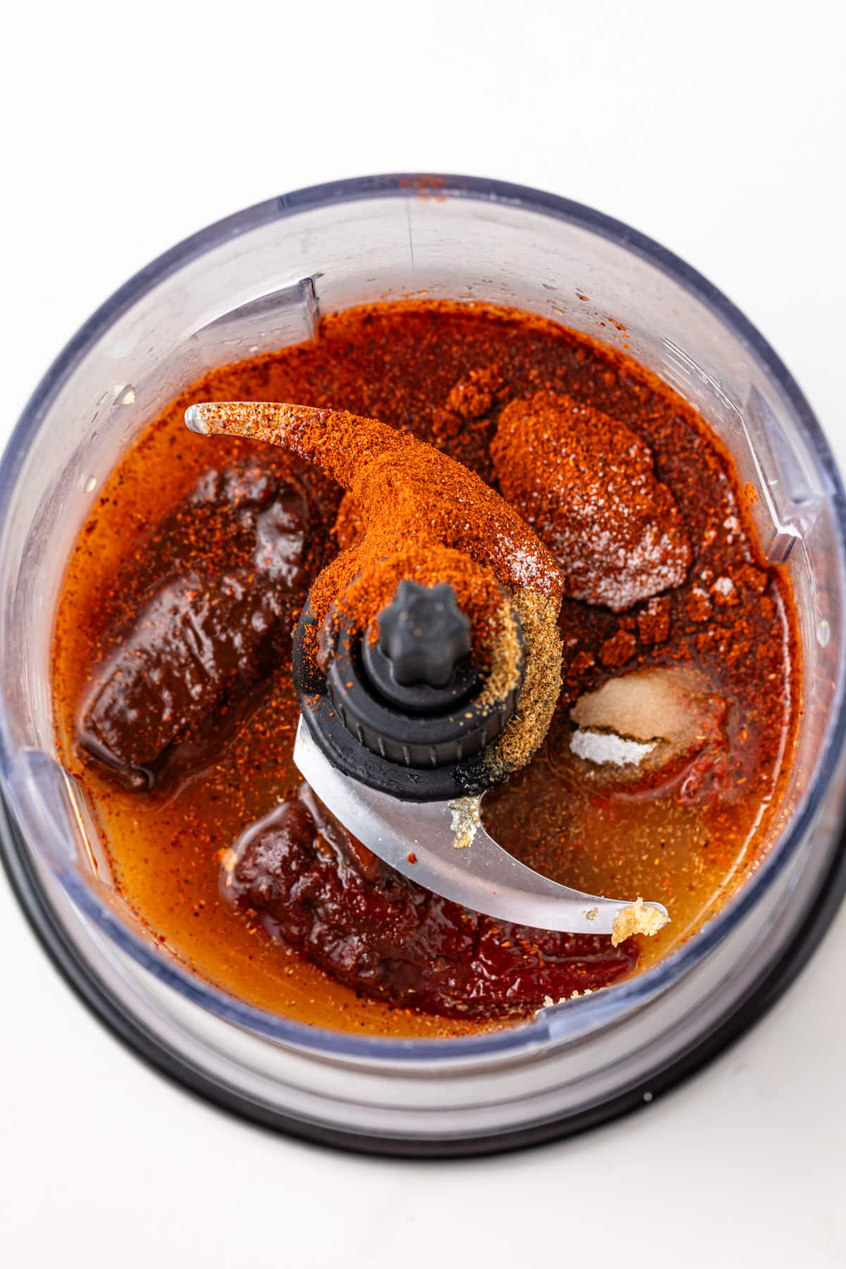 Marinade ingredients in a blender.