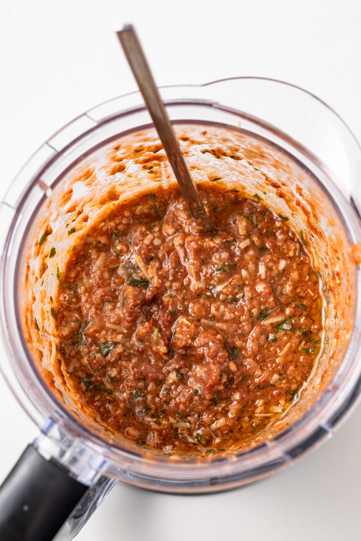 Pesto Rosso in a blender.
