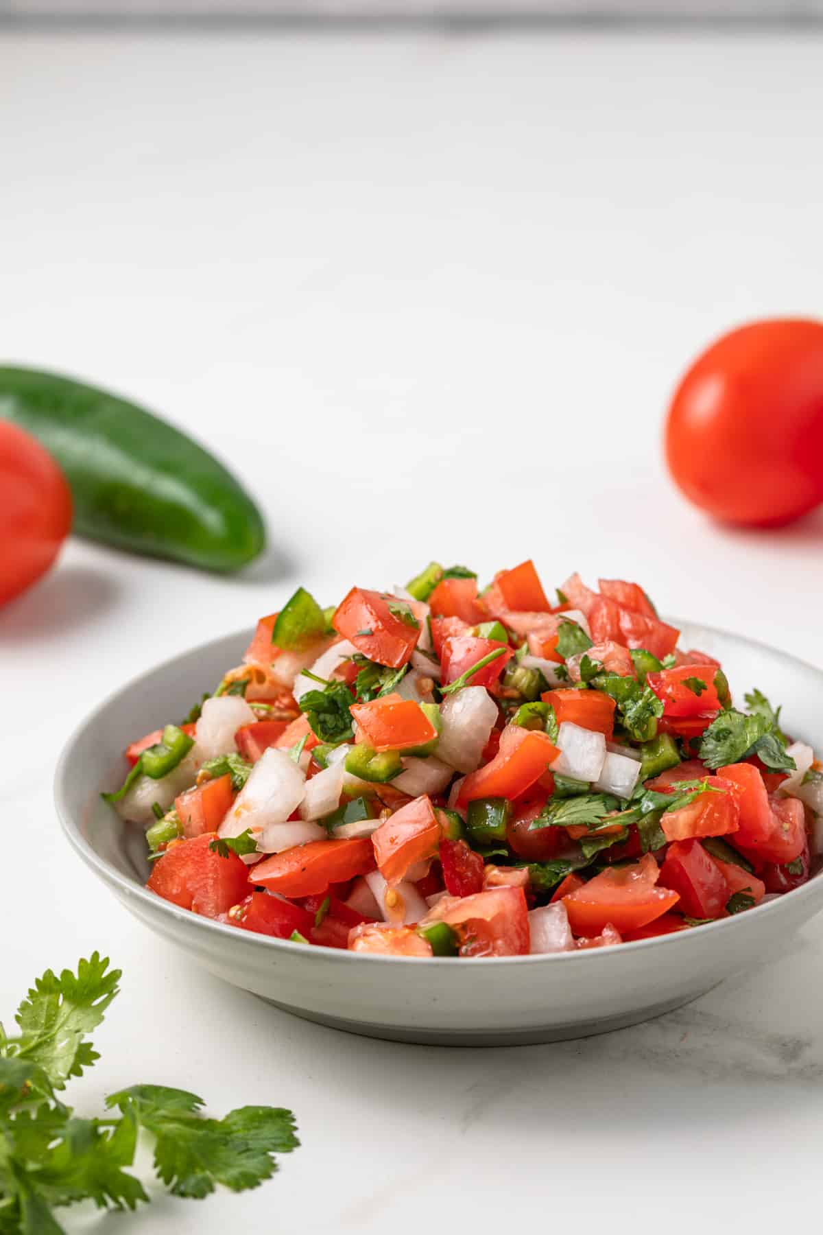 Side view of Pico de Gallo in a bowl.