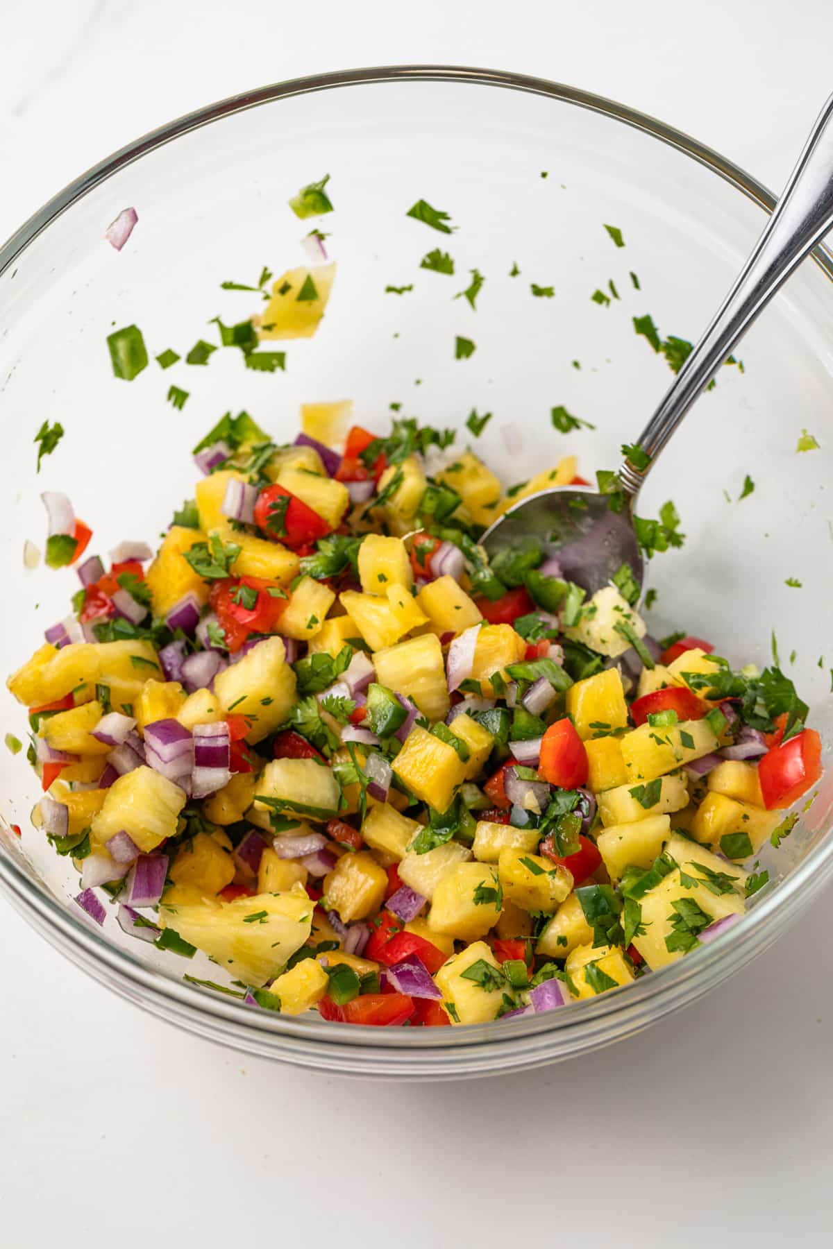 Ingredients mixed in a glass bowl.