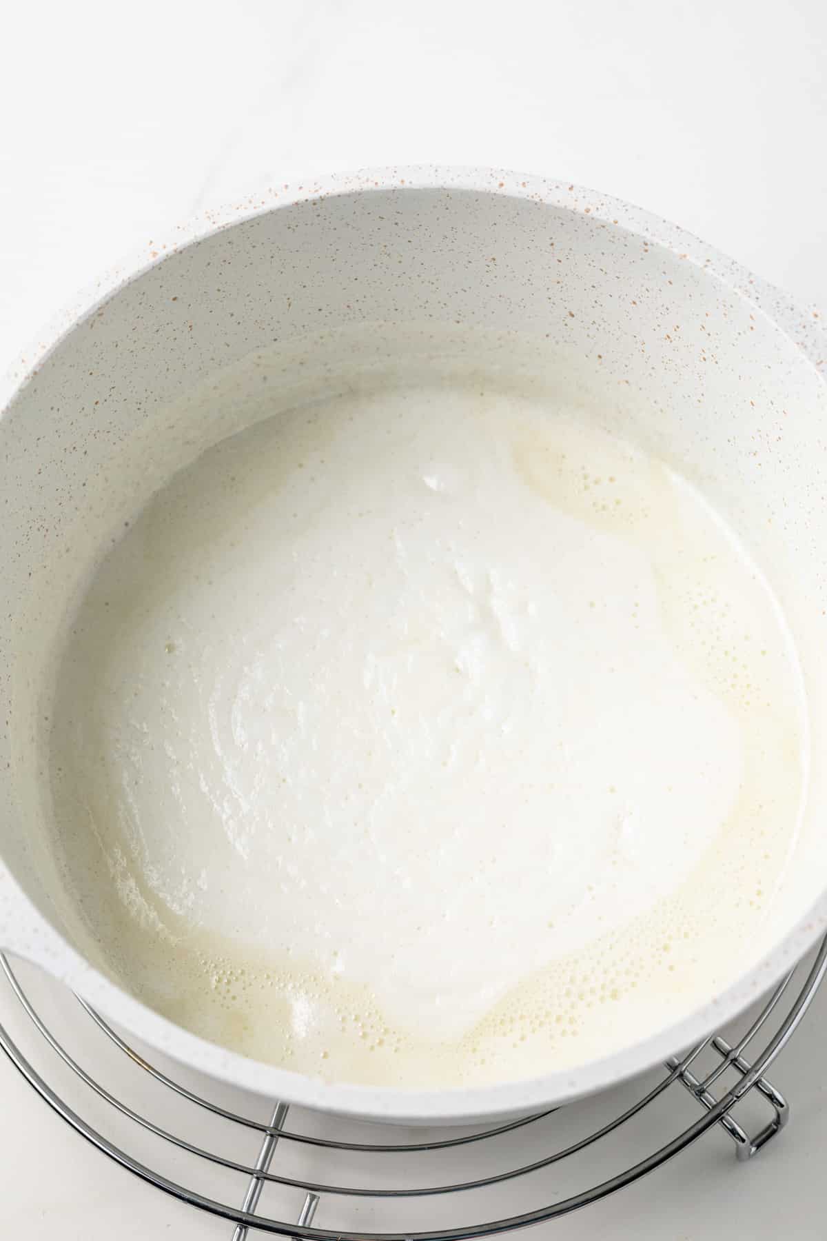 Cooking ingredients until foamy.