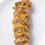 Maple mustard sauce over pork tenderloin.