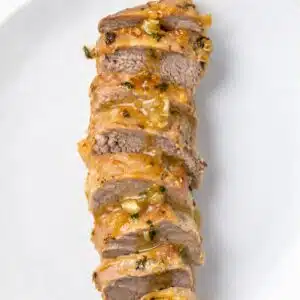 Maple mustard sauce over pork tenderloin.