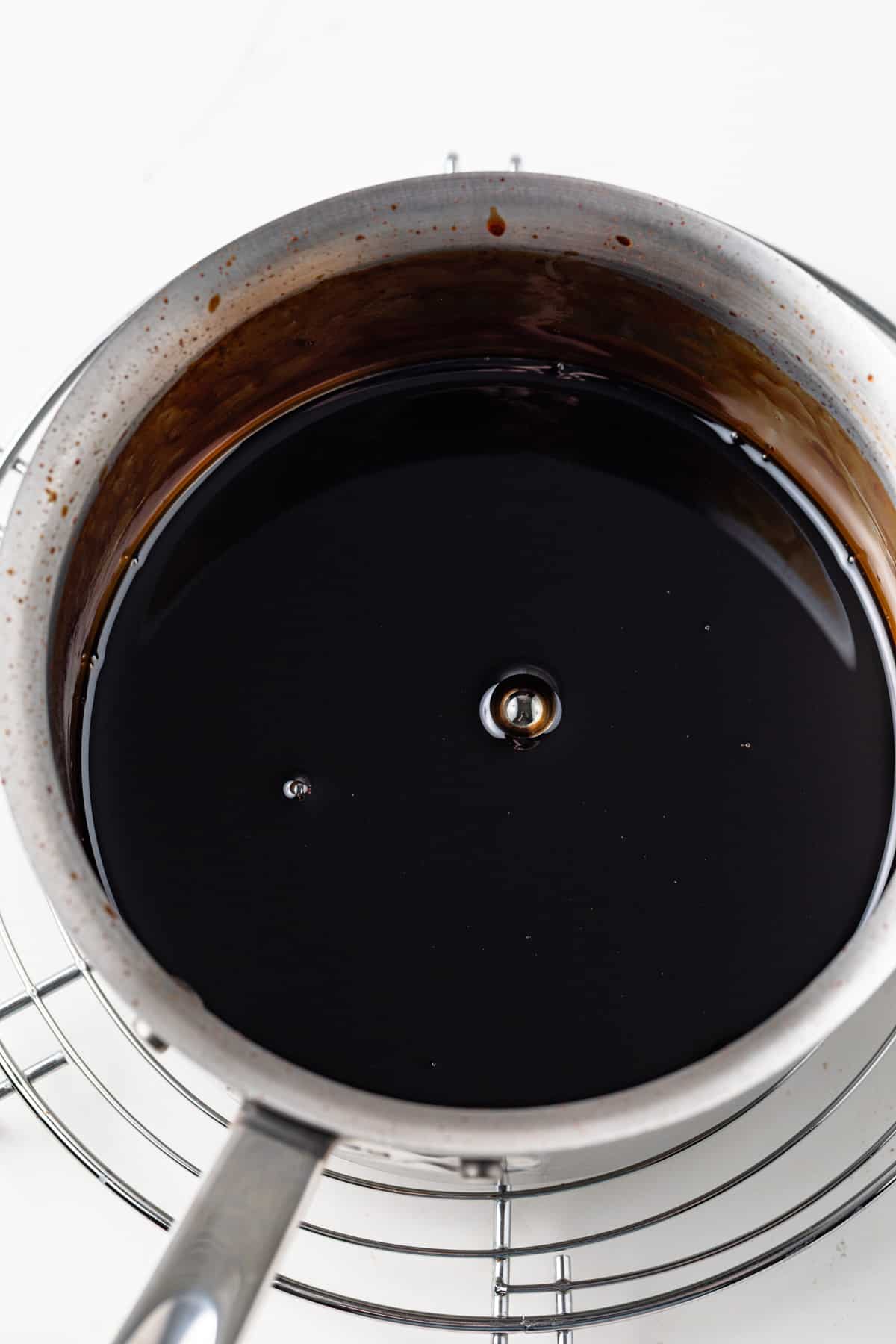 Yakitori sauce in a saucepan.
