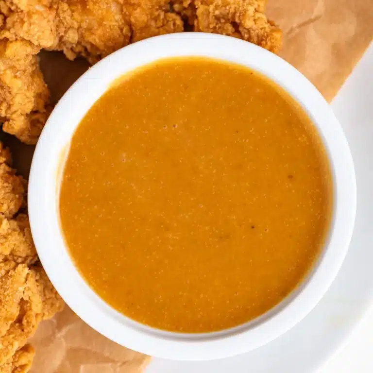 Close up of copycat Chick Fil A sauce in a white bowl.