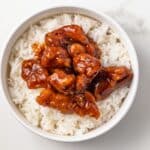General tso chicken over rice.