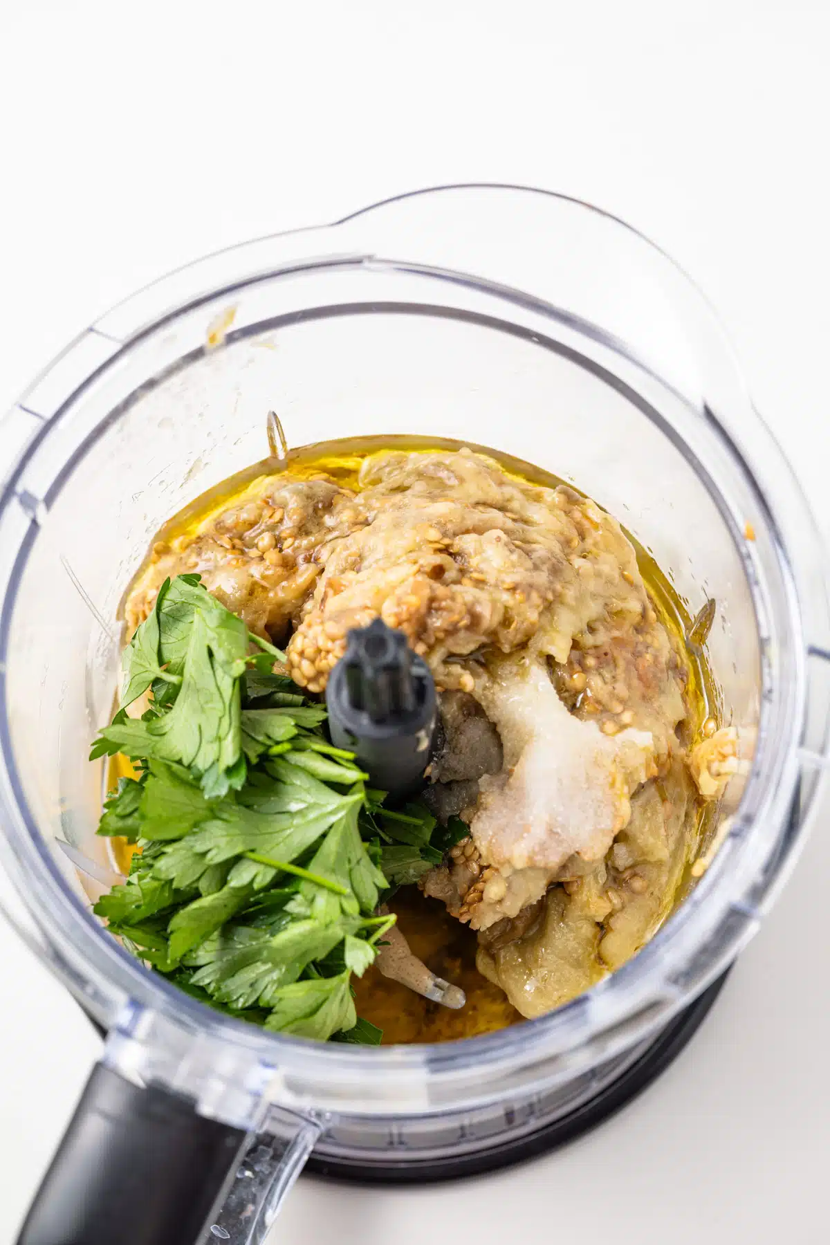 Ingredients combined in a food processor.