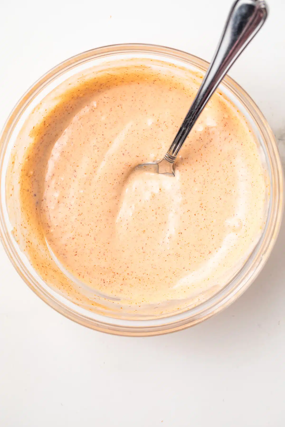 Sweet potato dipping sauce in a glass bowl.