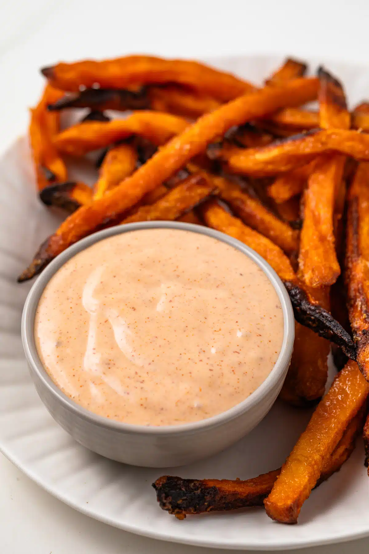 Sweet potato dipping sauce with sweet potato fries.