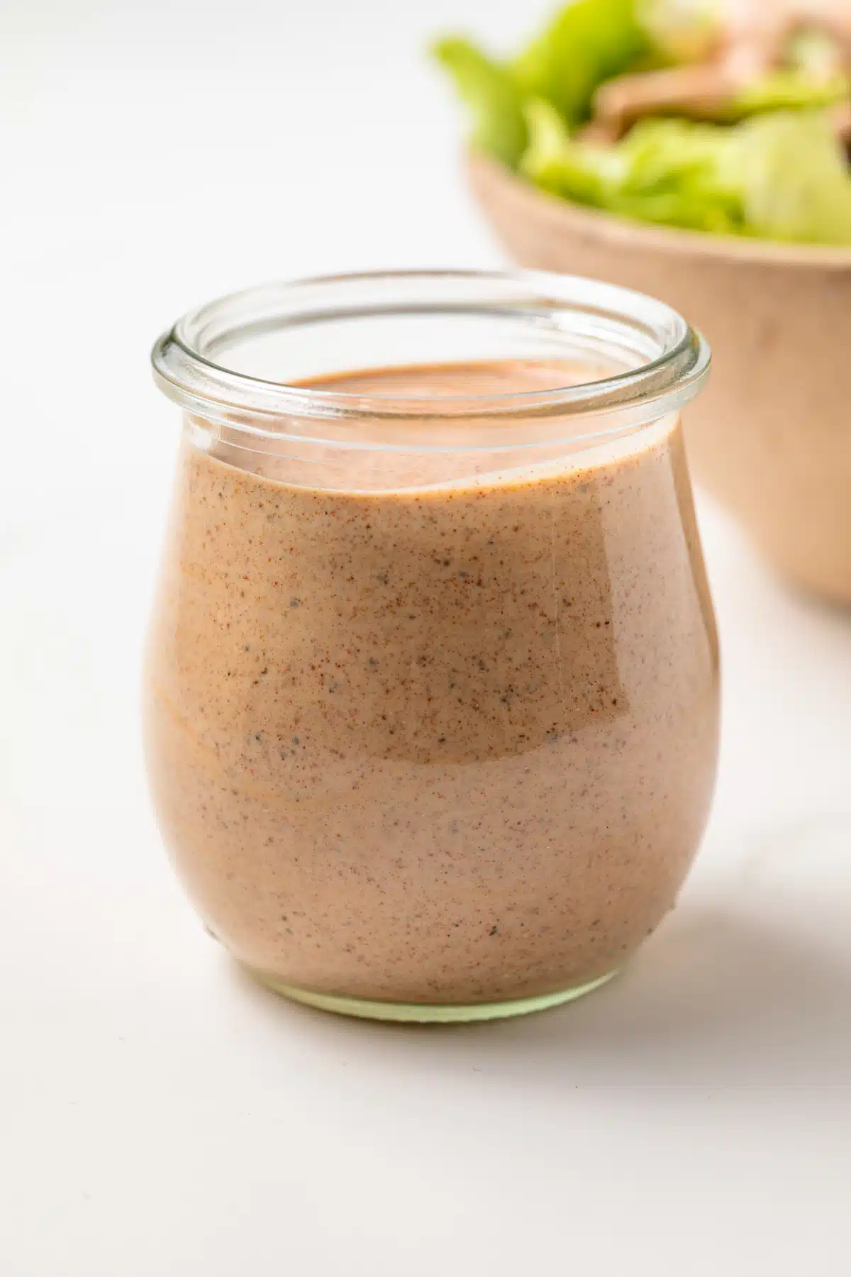Creamy southwest salad dressing in a glass jar.