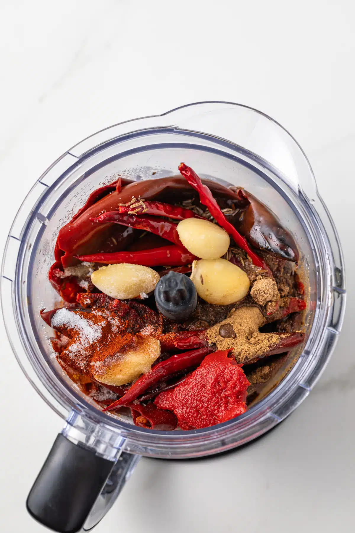 Ingredients in a food processor.