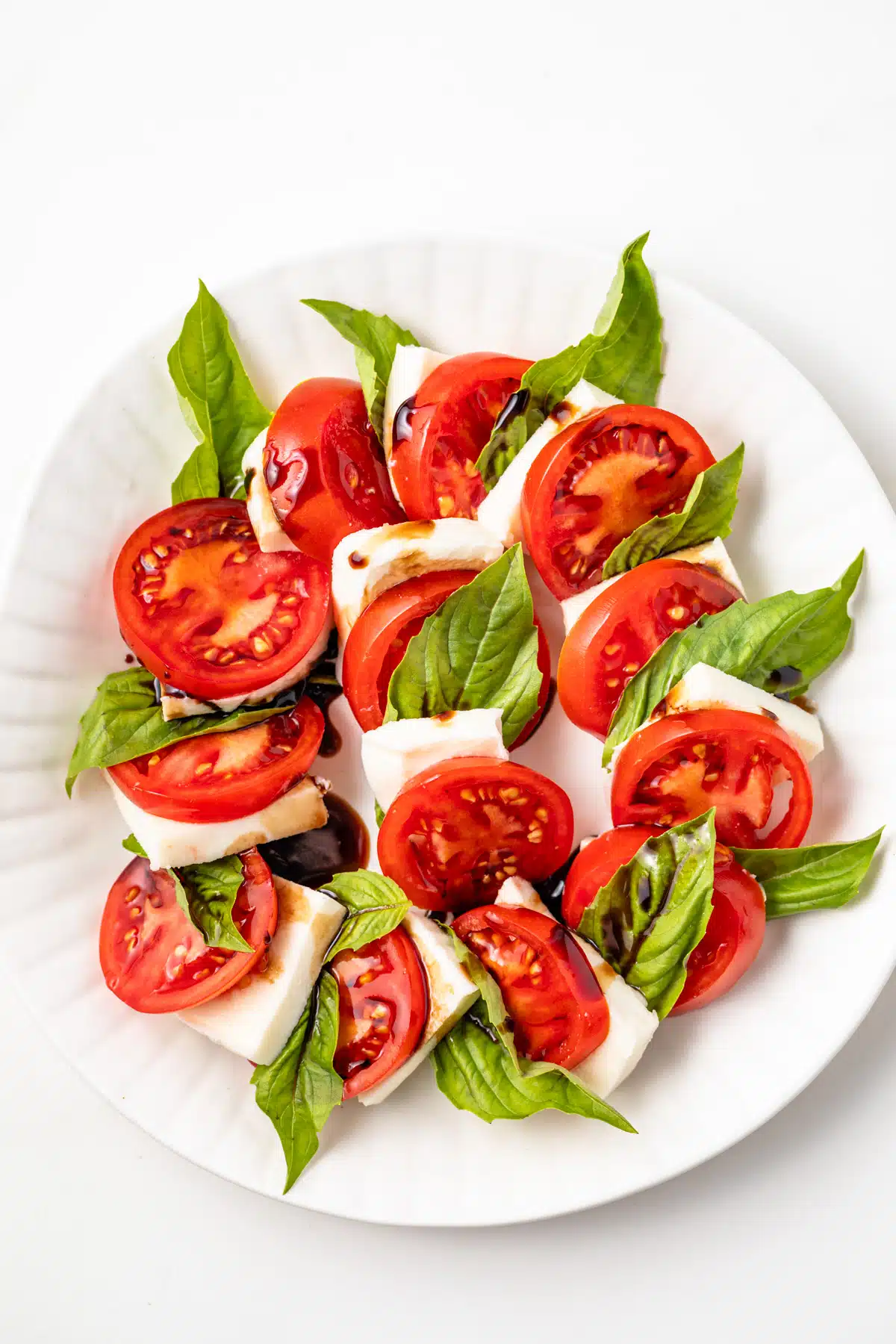Over head of caprese salad.