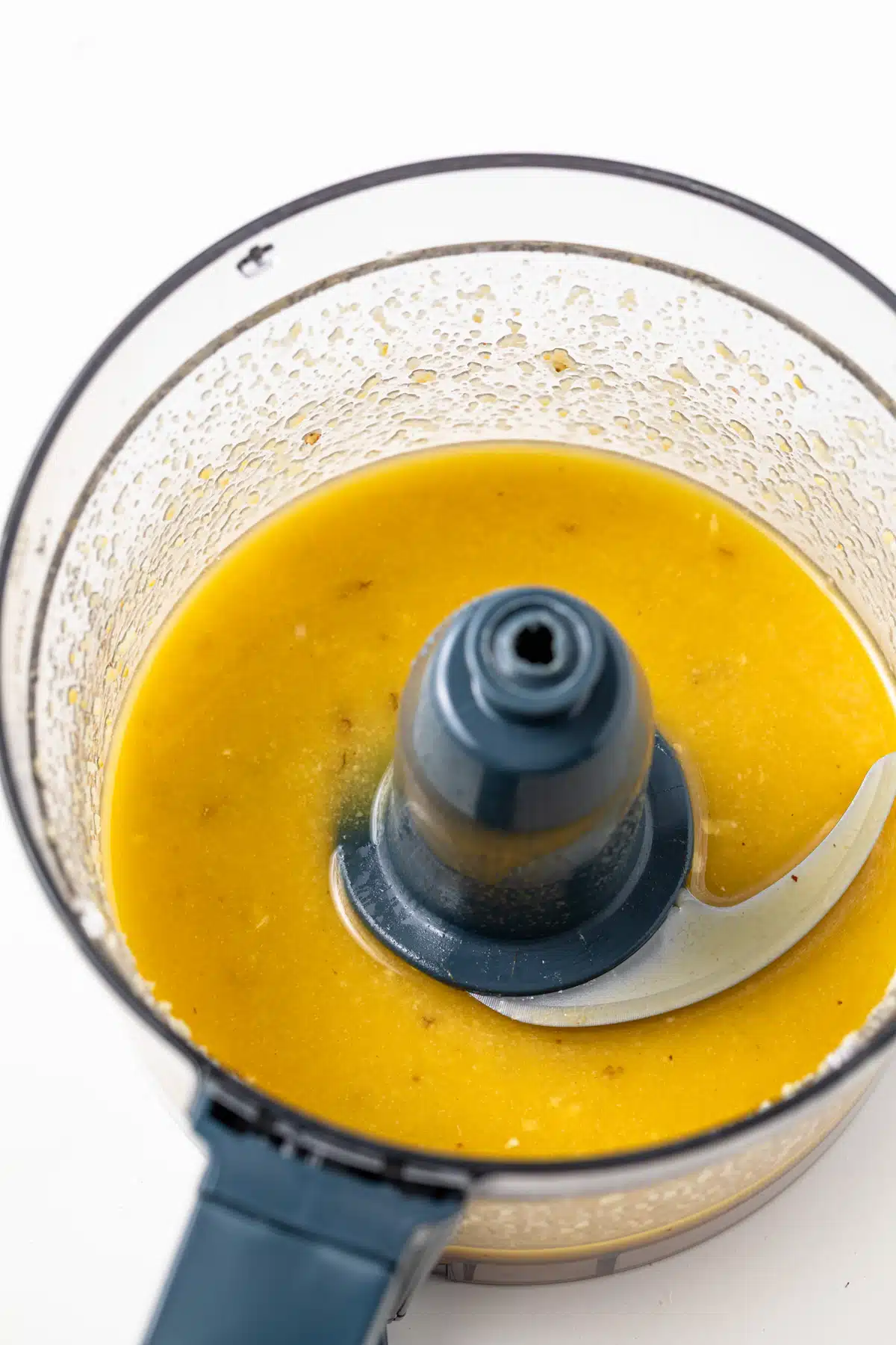 Pine nuts, oil, and garlic blended in a food processor.