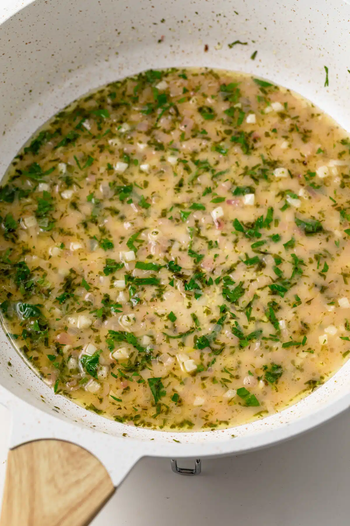 Classic pan sauce for fish in a skillet.